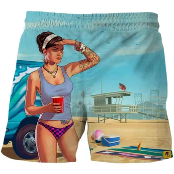 Новые Летние Пляжные Шорты С 3D Принтом GTA5, Модные Короткие Штаны Для Мужчин, Детские Крутые Плавки, Пляжные Шорты Унисекс, Брюки Hombre