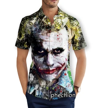 Летние мужские пляжные рубашки phechion с коротким рукавом, повседневные рубашки с 3D принтом Джокера, модная уличная одежда, мужские топы X73