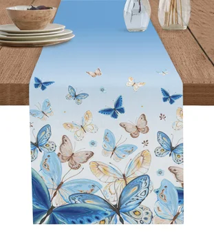 Пасторальная бабочка Голубая Градиентная настольная дорожка Украшение домашнего декора Украшение обеденного стола Декор стола