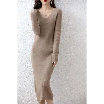 Элегантный и модный 2023 Осень Зима Новый Корейский Винтажный Пуловер Кружевное Вязаное Женское платье с длинным рукавом H22
