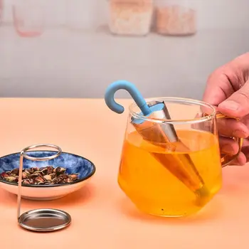 Устройство для заварки чая в форме зонтика с мелкой сеткой Многоразовое сито для чая из нержавеющей стали с кронштейном Ситечко для чая Травяное