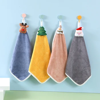Милый мультфильм Санта Клаус Коралловое Бархатное полотенце для рук Мягкие салфетки для мытья посуды Подвесная Впитывающая ткань Кухонные Инструменты Аксессуары для ванной комнаты
