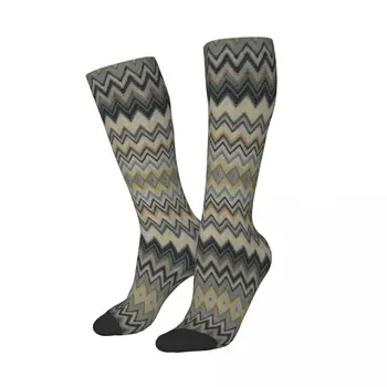 Изготовленные на заказ женские камуфляжные чулки с зигзагообразным шевроном с 3D-печатью, шикарные носки-трубочки до бедра с зигзагообразным рисунком