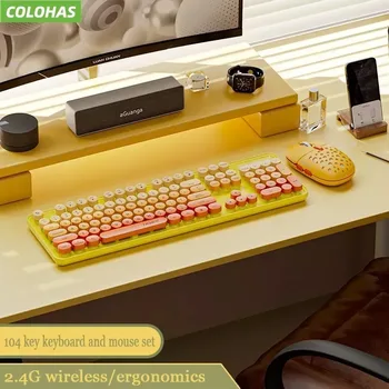 Новая винтажная игровая клавиатура в стиле панк, набор беспроводной игровой клавиатуры и мыши USB 2.4G, эргономичная симпатичная клавиатура, аксессуары для геймеров