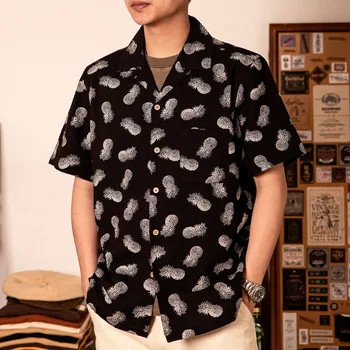 HW-0022 Большой американский Размер, винтажная рубашка свободного покроя из хлопка Hawaii Aloha подлинного качества